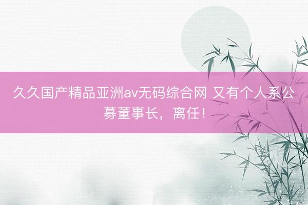 久久国产精品亚洲av无码综合网 又有个人系公募董事长，离任！