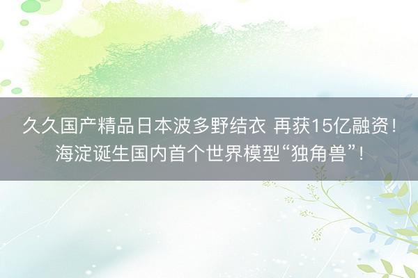 久久国产精品日本波多野结衣 再获15亿融资！海淀诞生国内首个世界模型“独角兽”！