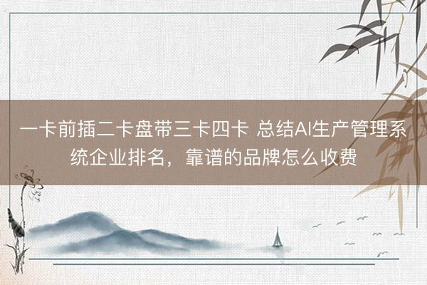 一卡前插二卡盘带三卡四卡 总结AI生产管理系统企业排名，靠谱的品牌怎么收费