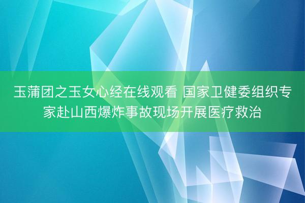 玉蒲团之玉女心经在线观看 国家卫健委组织专家赴山西爆炸事故现场开展医疗救治