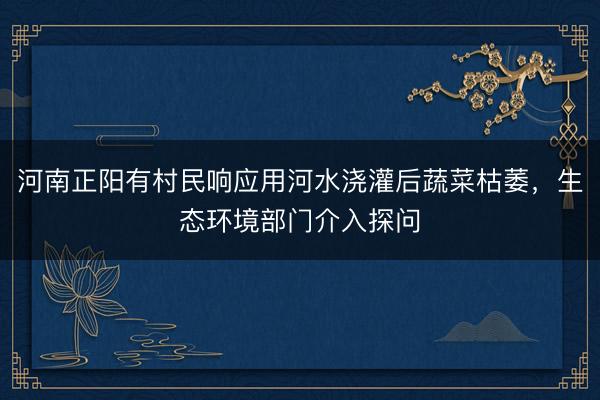 河南正阳有村民响应用河水浇灌后蔬菜枯萎，生态环境部门介入探问